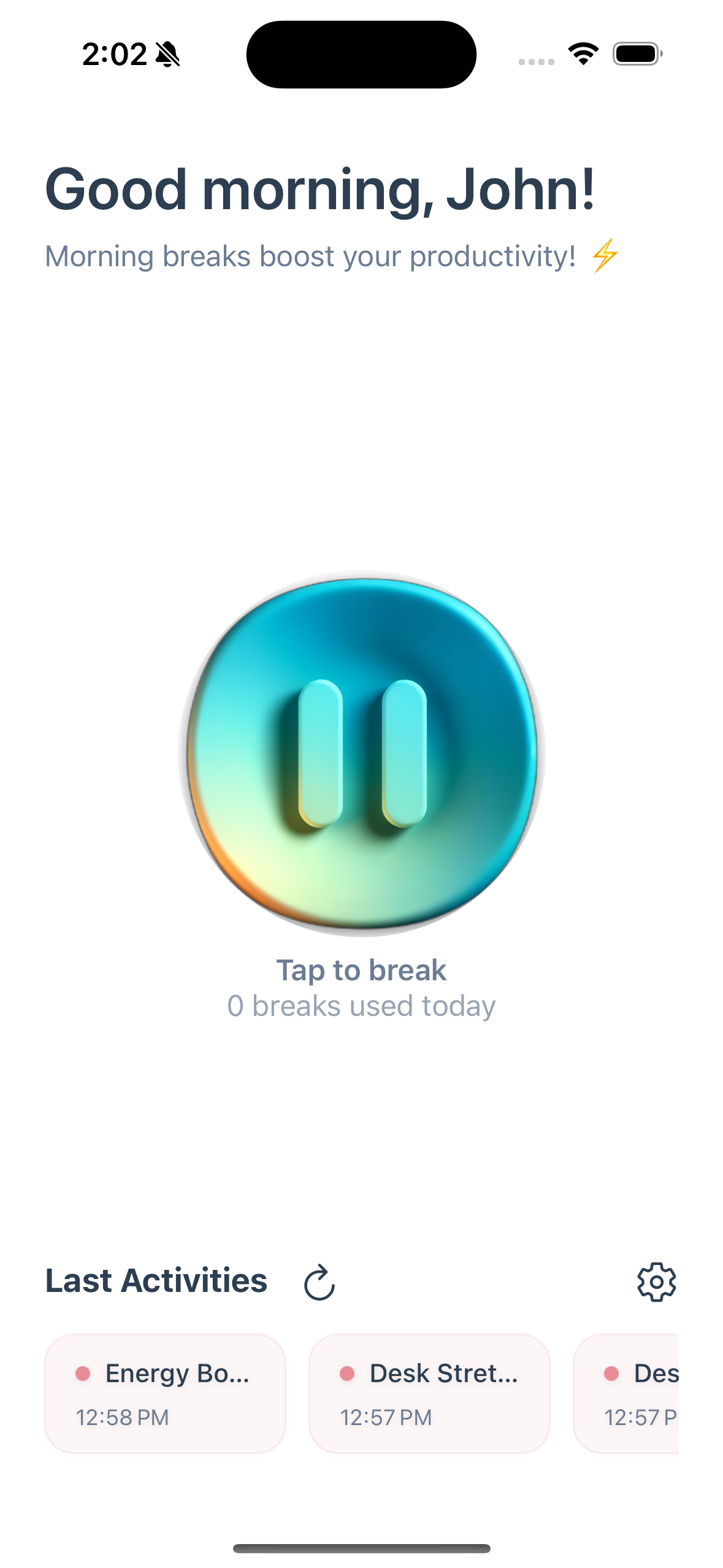 Breaktime Buddy App Interface